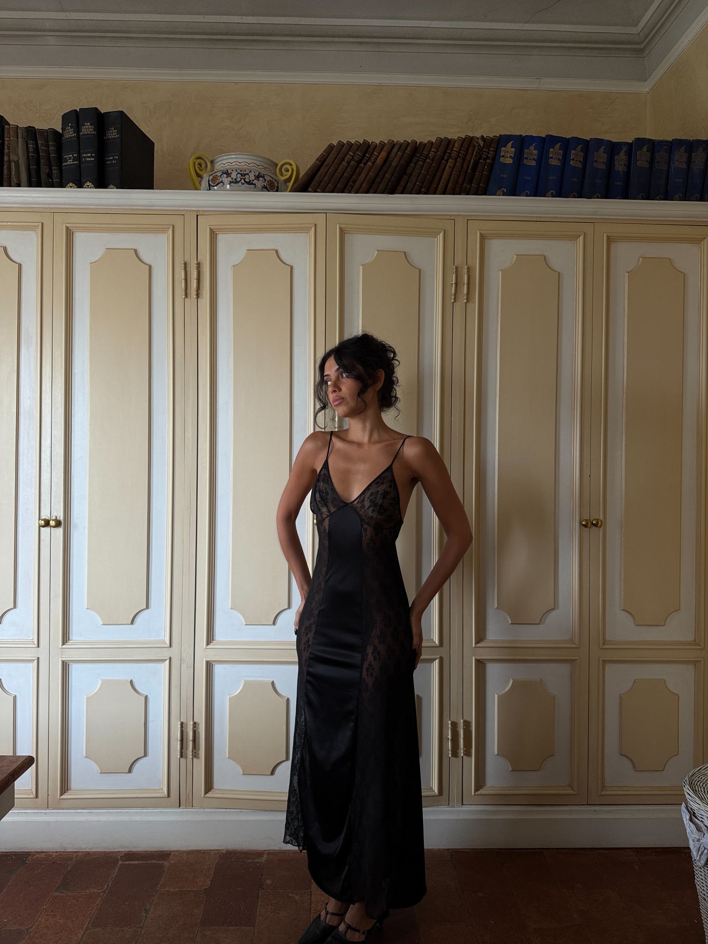 Noir Sheer Panel Slip Dress (XS-S)