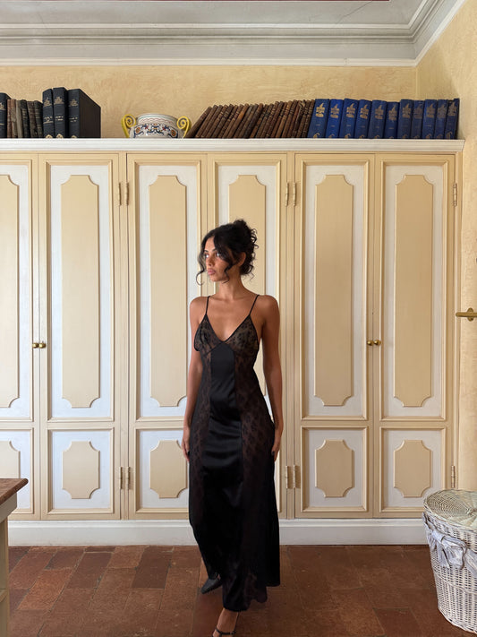 Noir Sheer Panel Slip Dress (XS-S)