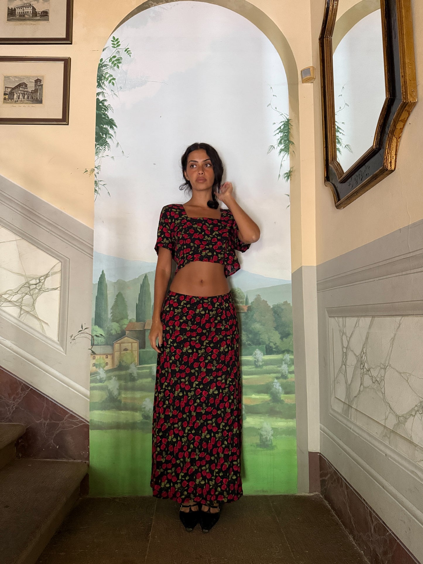 Black Roses Print Matching Set (XS-S)