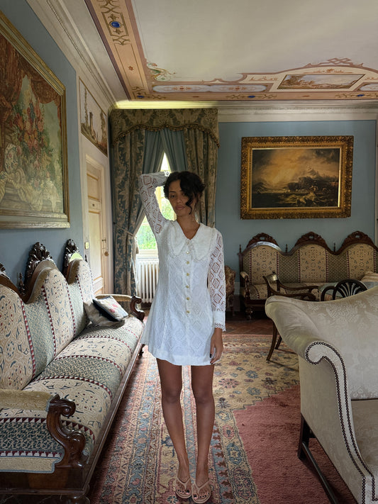 Antoinette Lace Button-Front Mini Dress White (XS-S)