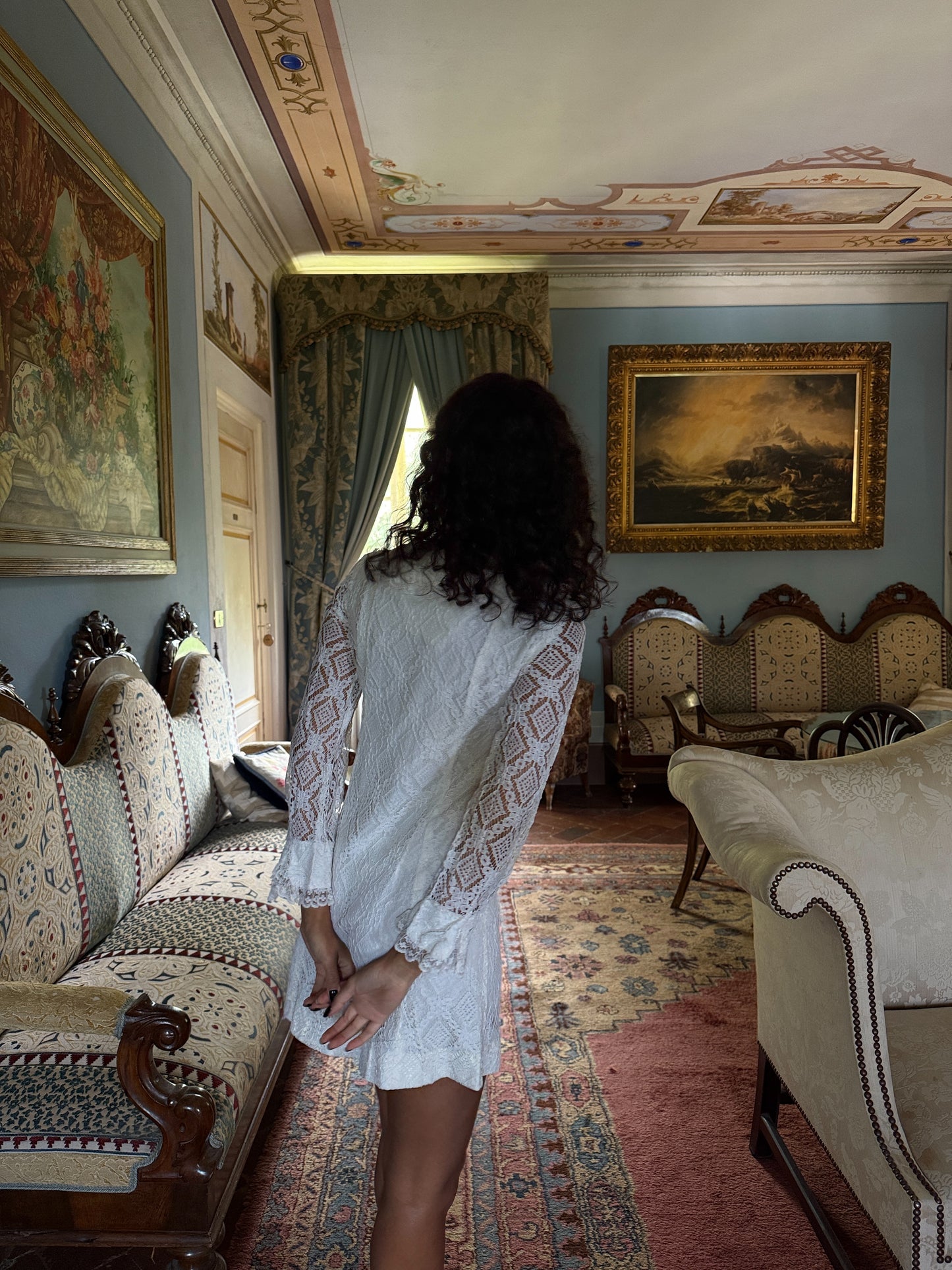 Antoinette Lace Button-Front Mini Dress White (XS-S)