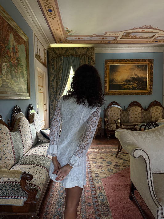 Antoinette Lace Button-Front Mini Dress White (XS-S)