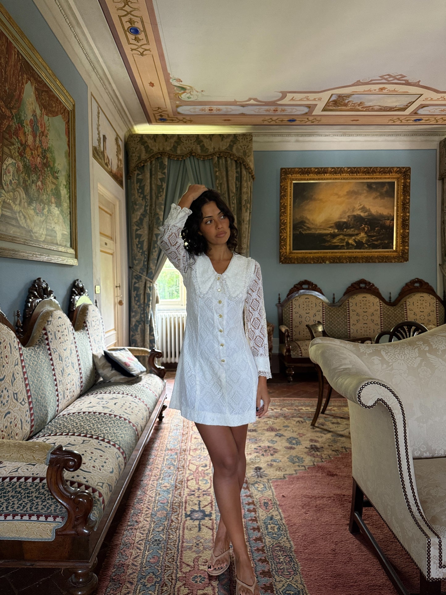 Antoinette Lace Button-Front Mini Dress White (XS-S)