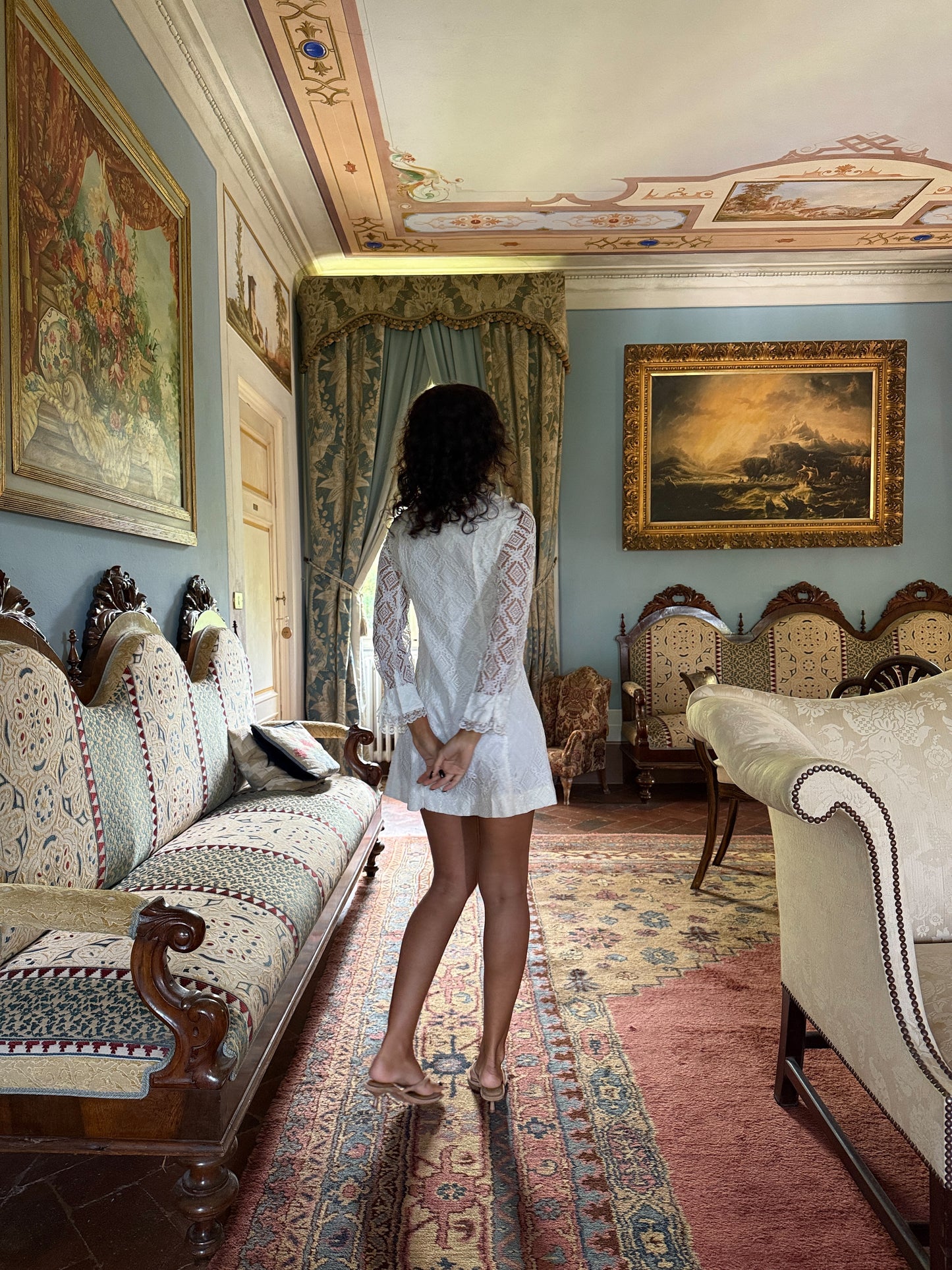 Antoinette Lace Button-Front Mini Dress White (XS-S)