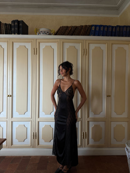 Noir Sheer Panel Slip Dress (XS-S)