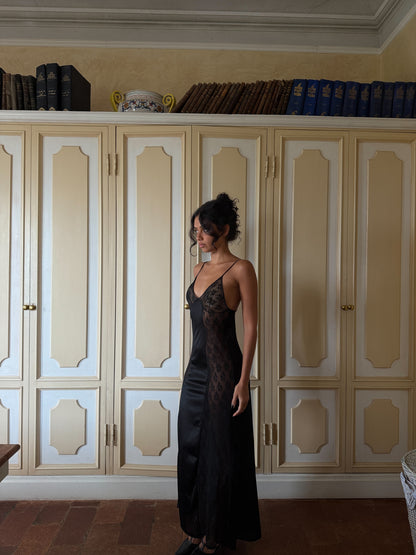 Noir Sheer Panel Slip Dress (XS-S)