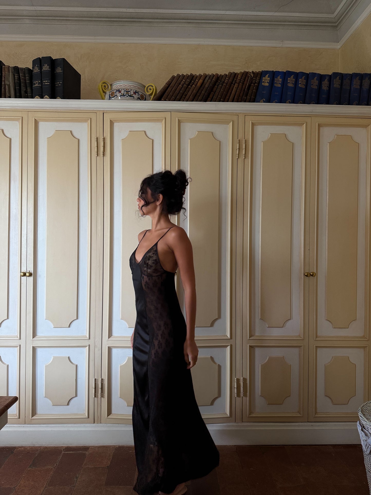 Noir Sheer Panel Slip Dress (XS-S)