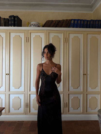 Noir Sheer Panel Slip Dress (XS-S)