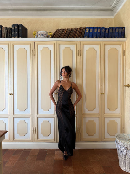 Noir Sheer Panel Slip Dress (XS-S)