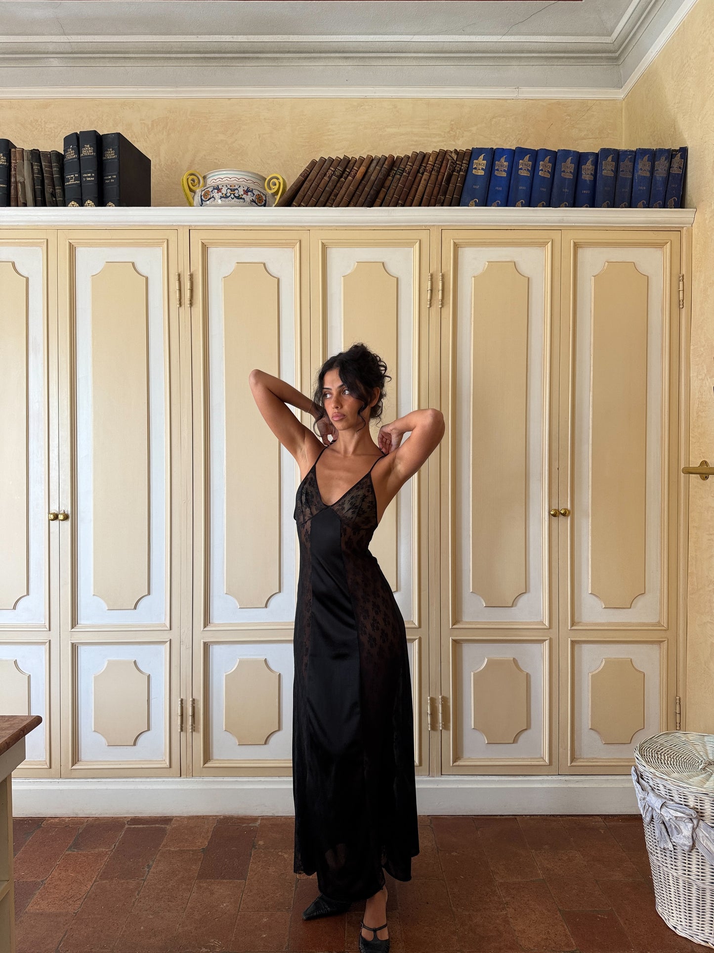 Noir Sheer Panel Slip Dress (XS-S)