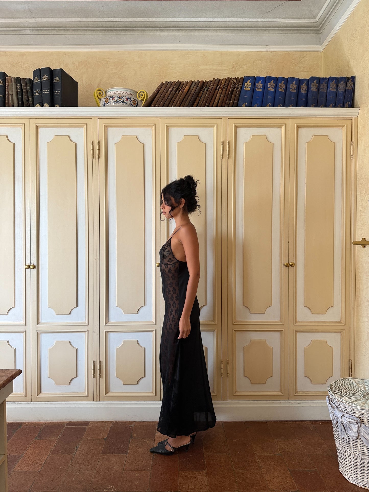 Noir Sheer Panel Slip Dress (XS-S)