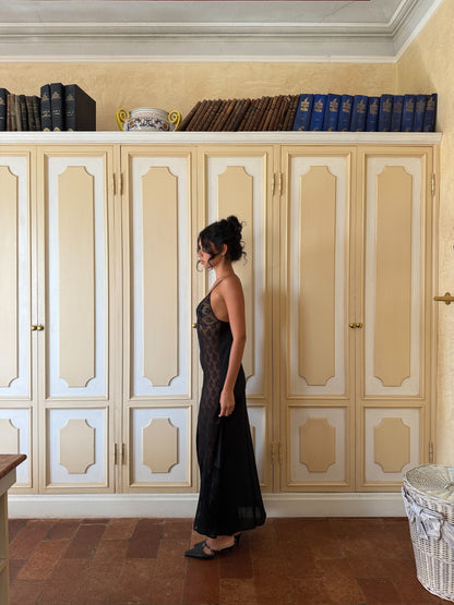 Noir Sheer Panel Slip Dress (XS-S)