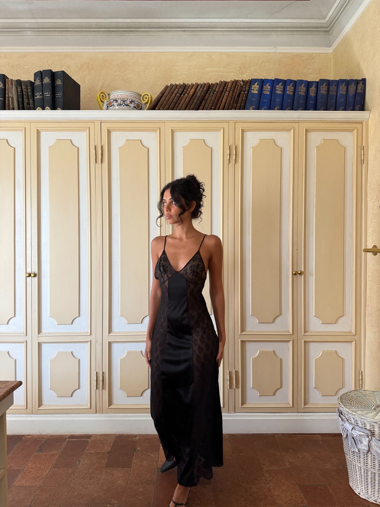 Noir Sheer Panel Slip Dress (XS-S)