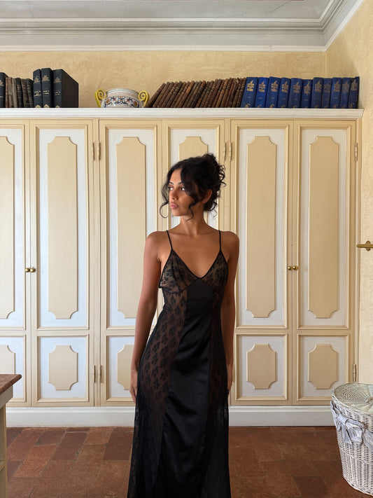 Noir Sheer Panel Slip Dress (XS-S)
