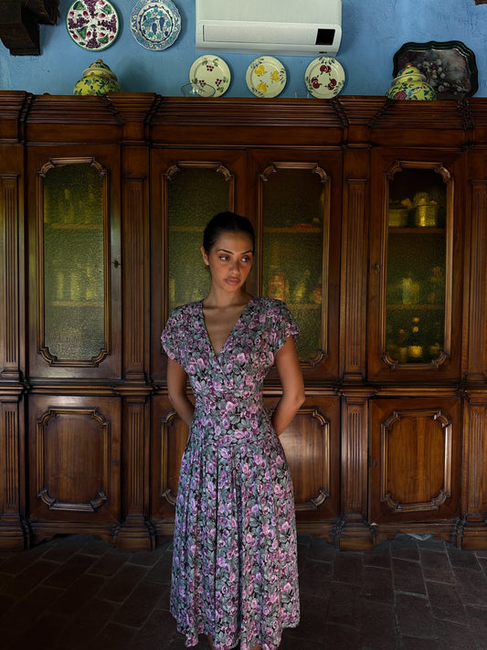 Lavender Rose Midi Dress (XS-S)