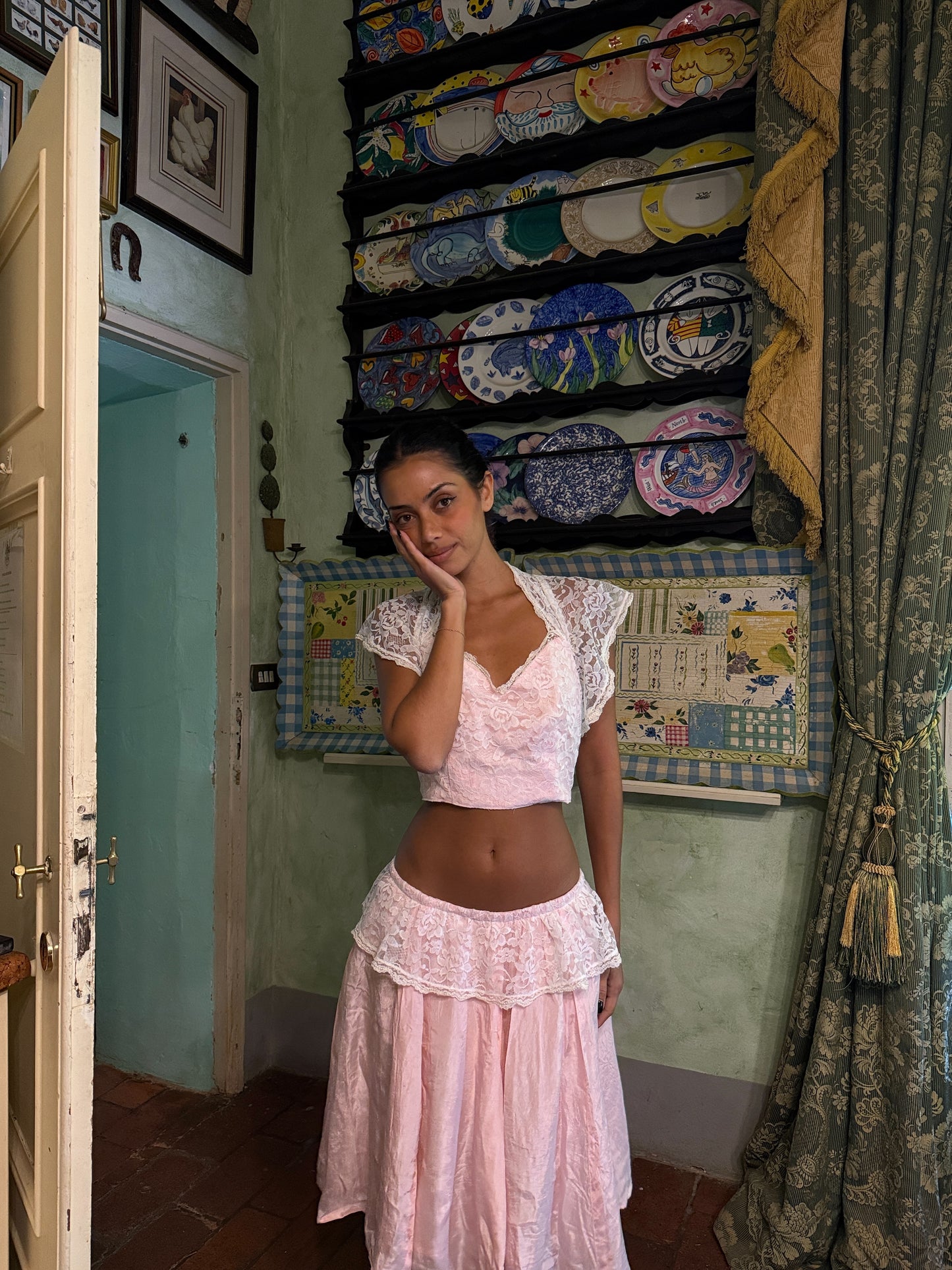 Pink Lace Peplum Set (XS)