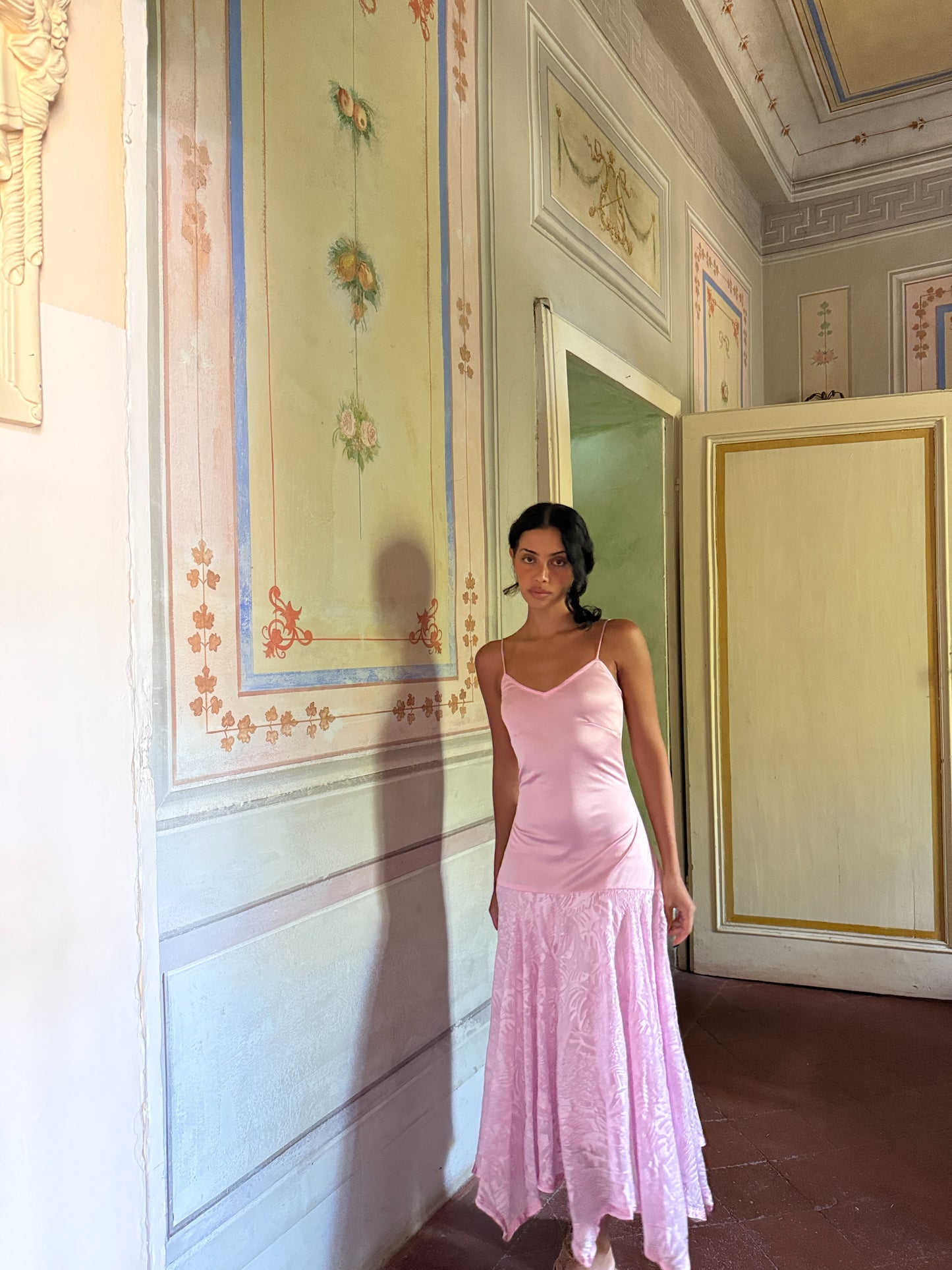 Blush Slip Dress with Velvet Hem (XS)