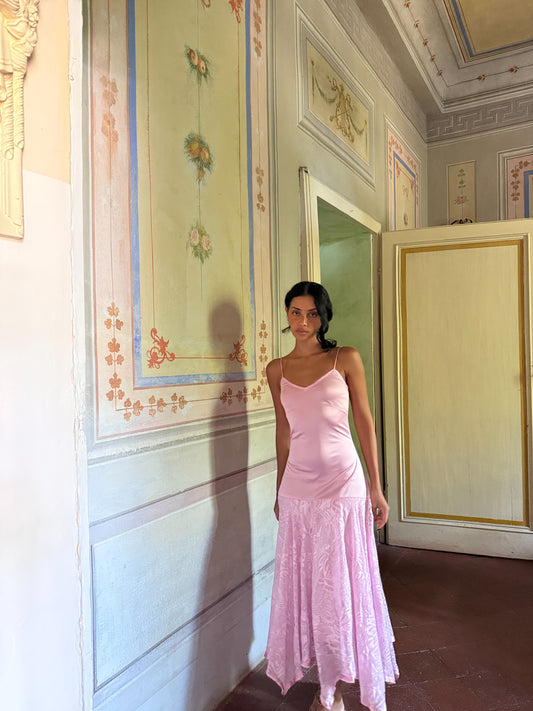 Blush Slip Dress with Velvet Hem (XS)