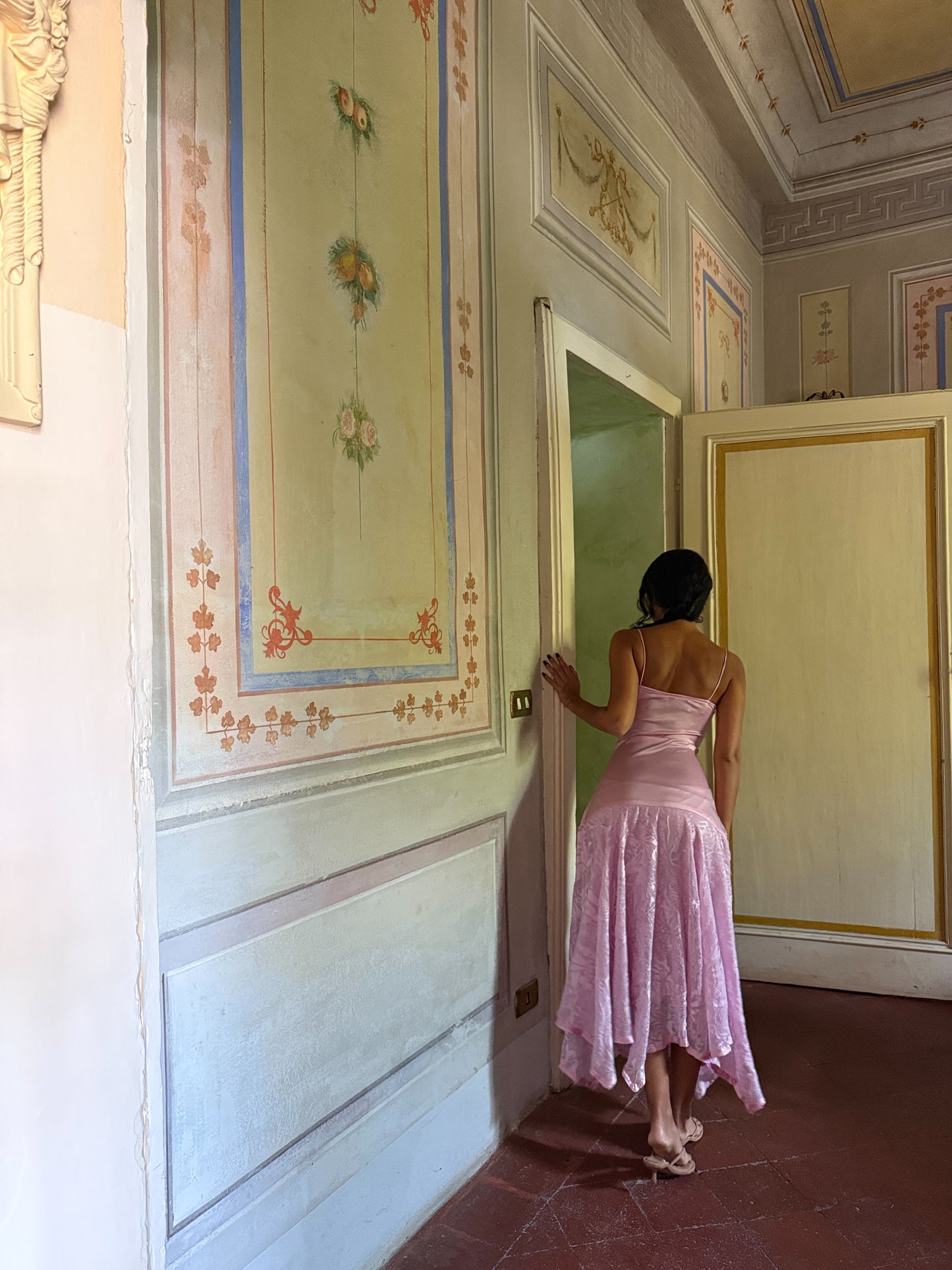 Blush Slip Dress with Velvet Hem (XS)