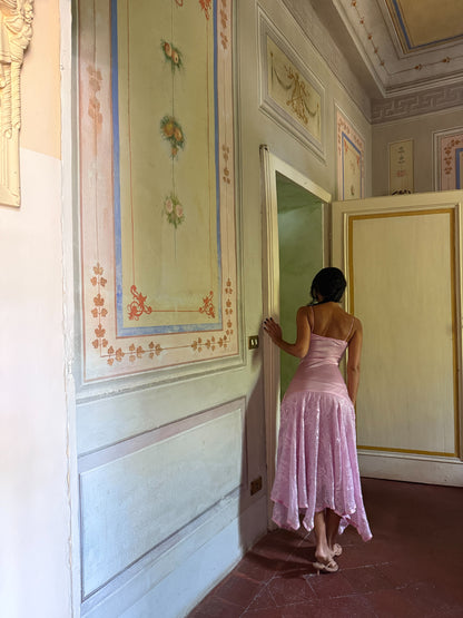 Blush Slip Dress with Velvet Hem (XS)