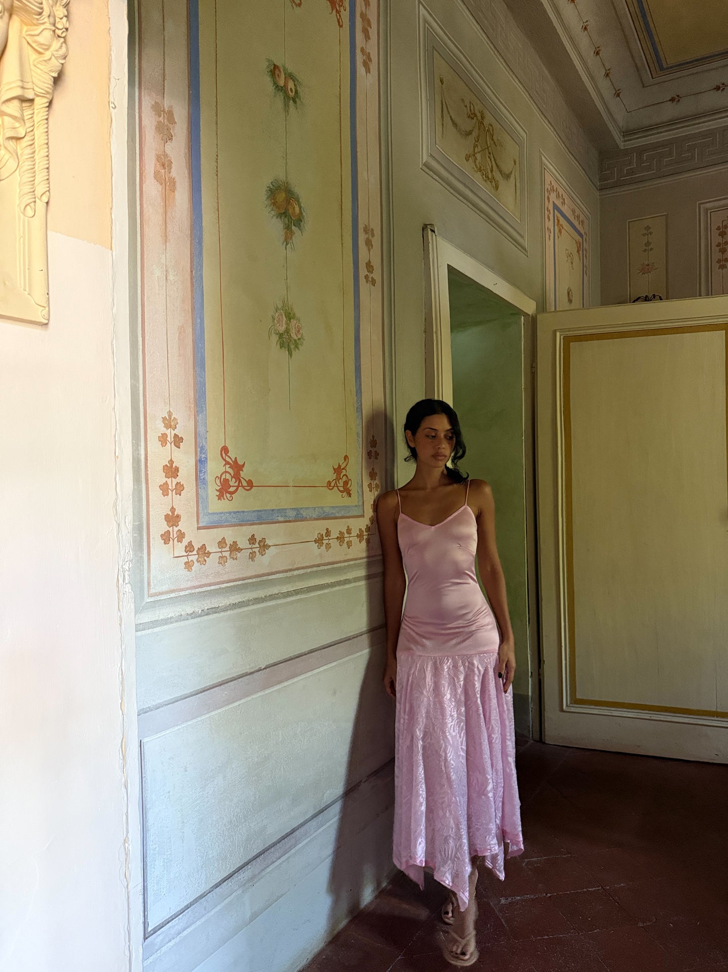 Blush Slip Dress with Velvet Hem (XS)