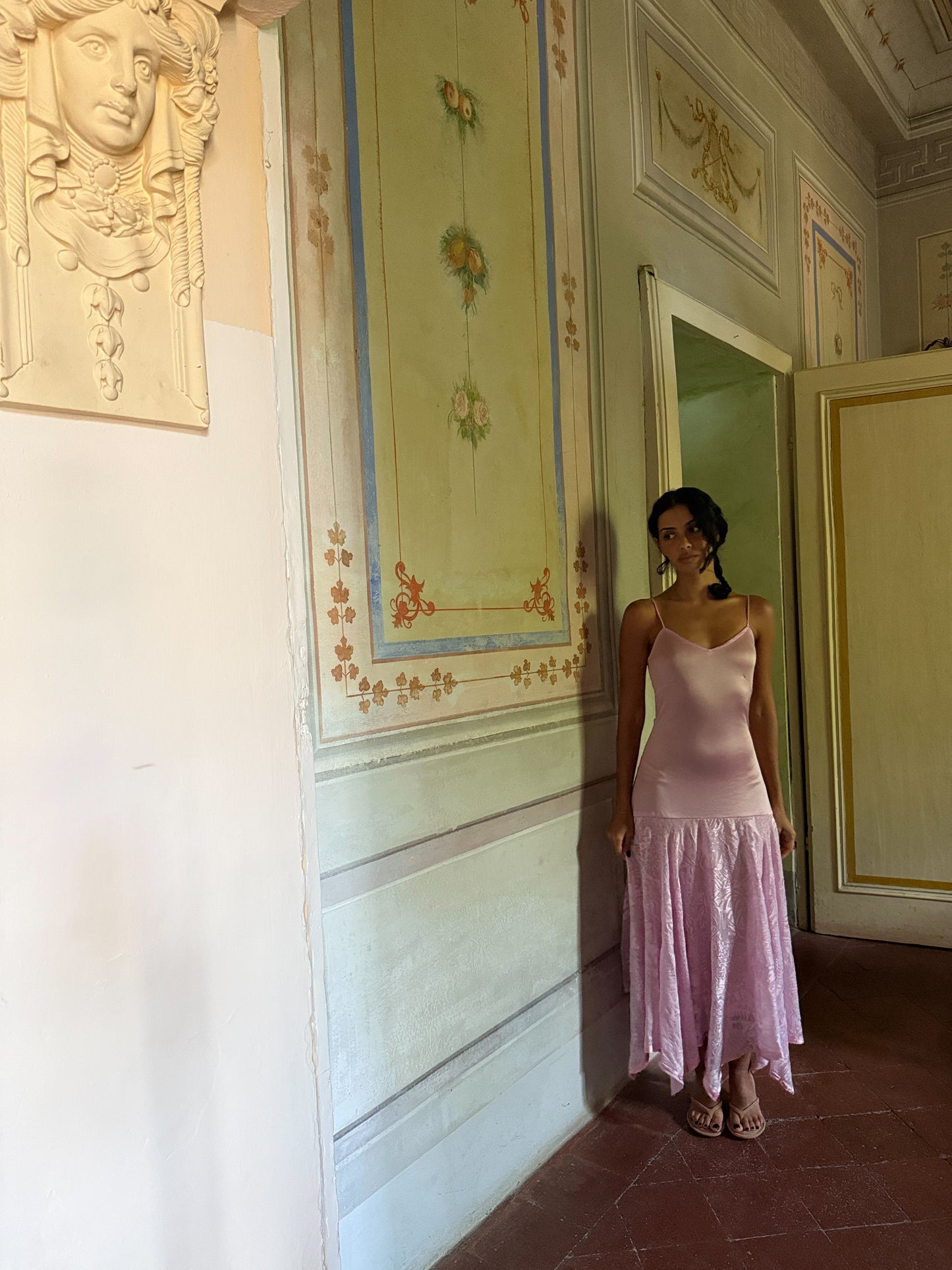 Blush Slip Dress with Velvet Hem (XS)