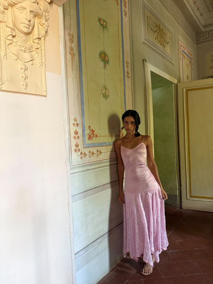 Blush Slip Dress with Velvet Hem (XS)