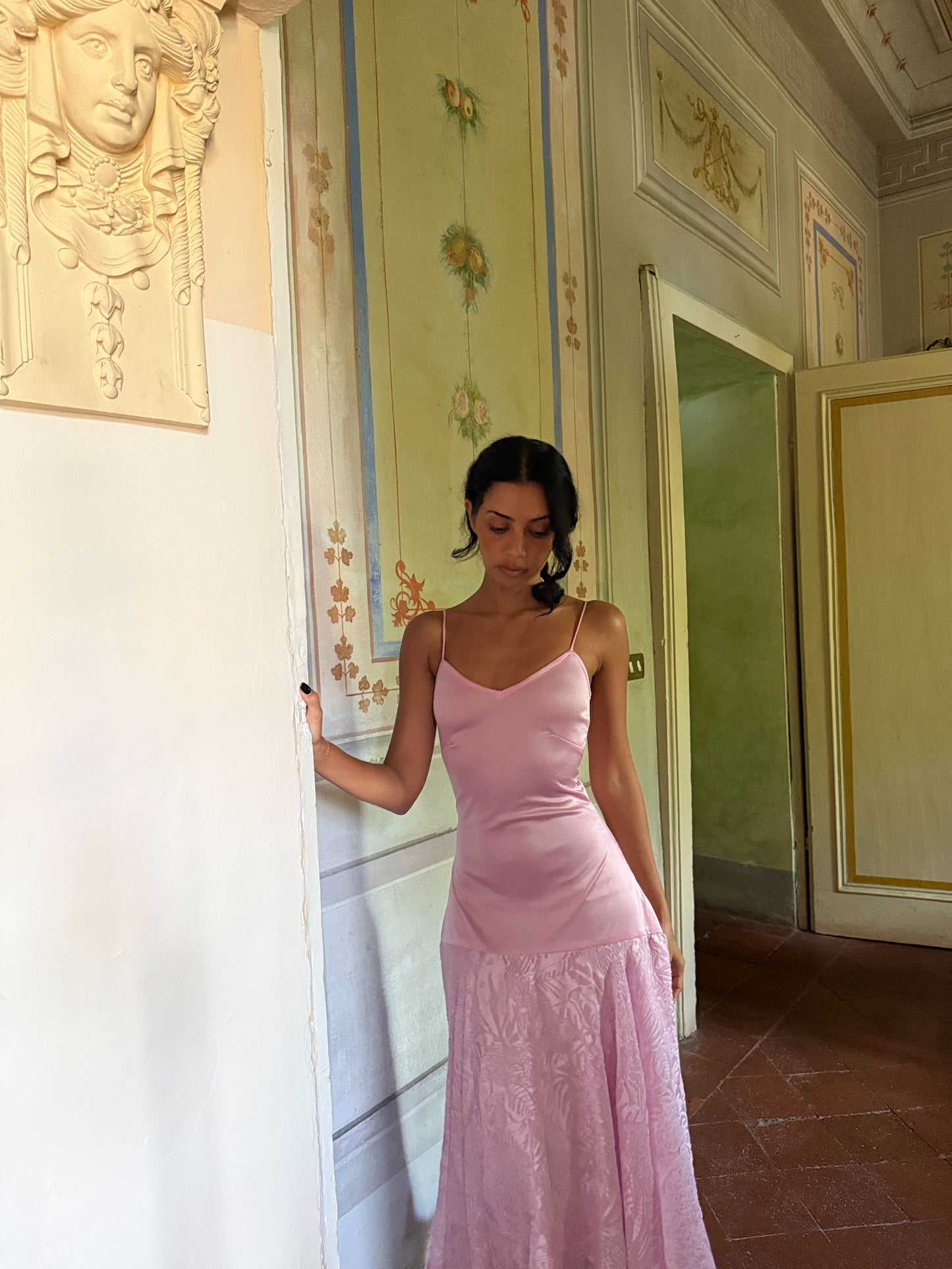 Blush Slip Dress with Velvet Hem (XS)