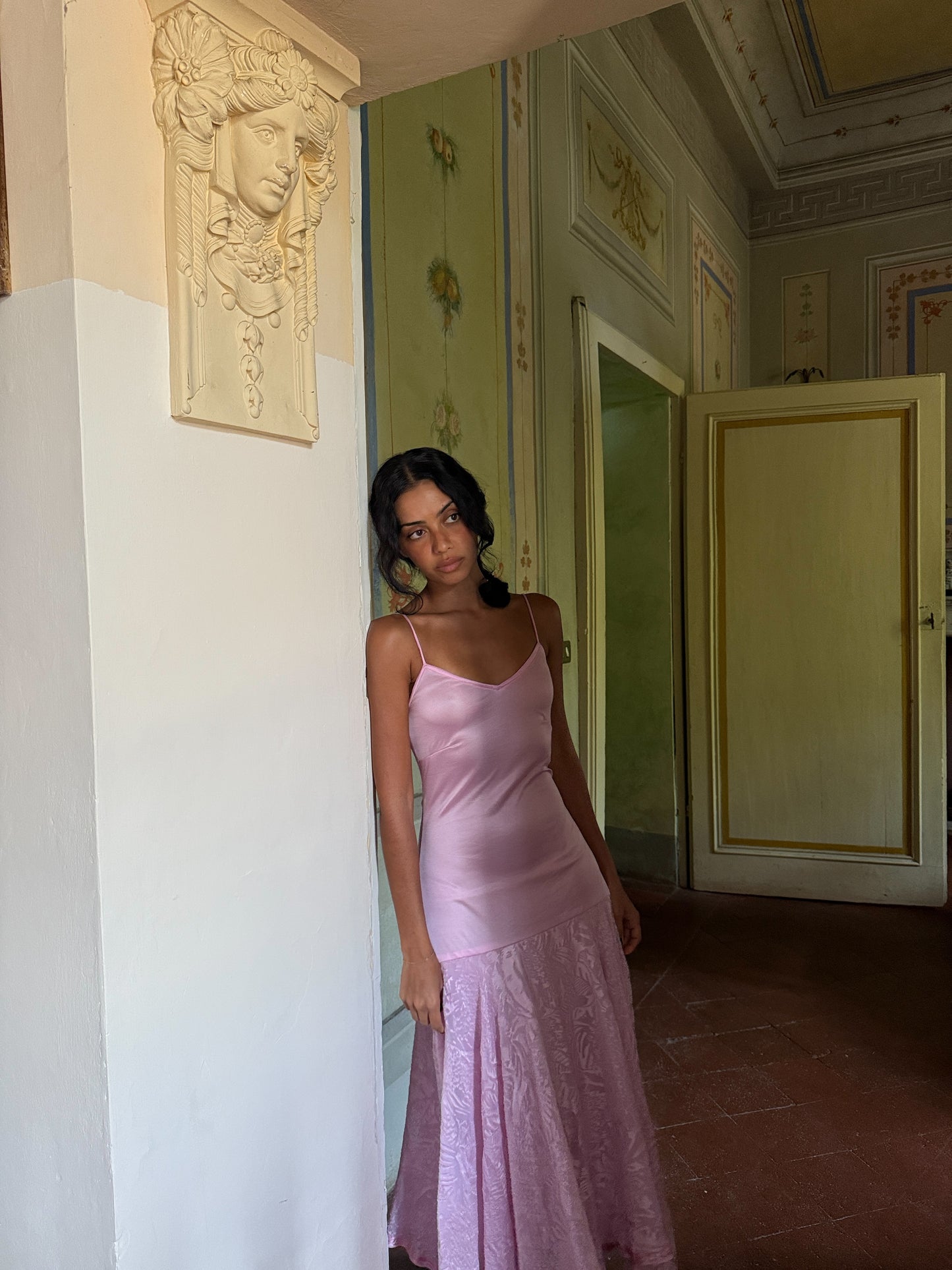 Blush Slip Dress with Velvet Hem (XS)