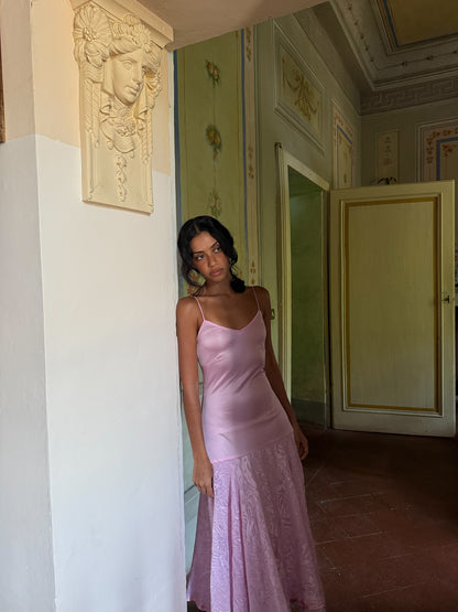 Blush Slip Dress with Velvet Hem (XS)