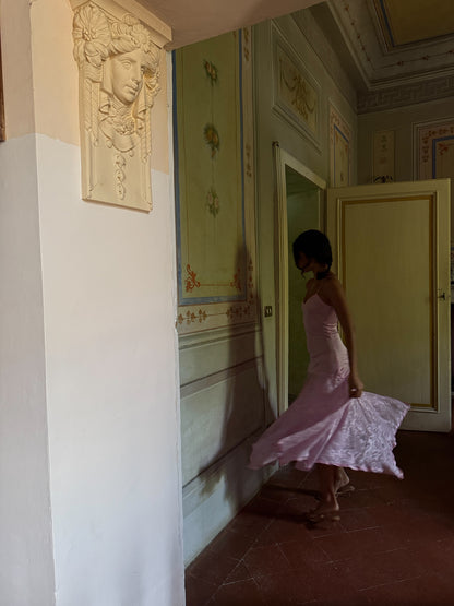 Blush Slip Dress with Velvet Hem (XS)