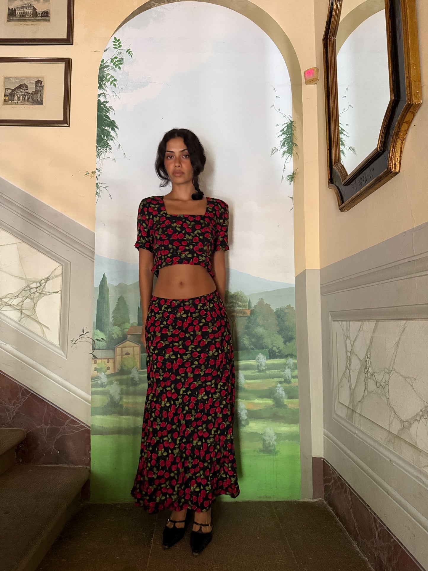 Black Roses Print Matching Set (XS-S)