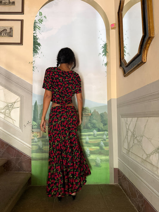 Black Roses Print Matching Set (XS-S)