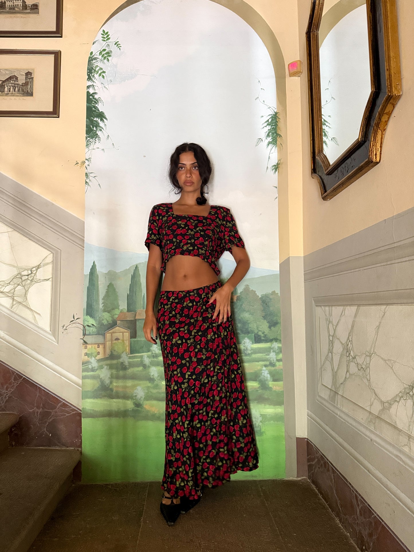 Black Roses Print Matching Set (XS-S)